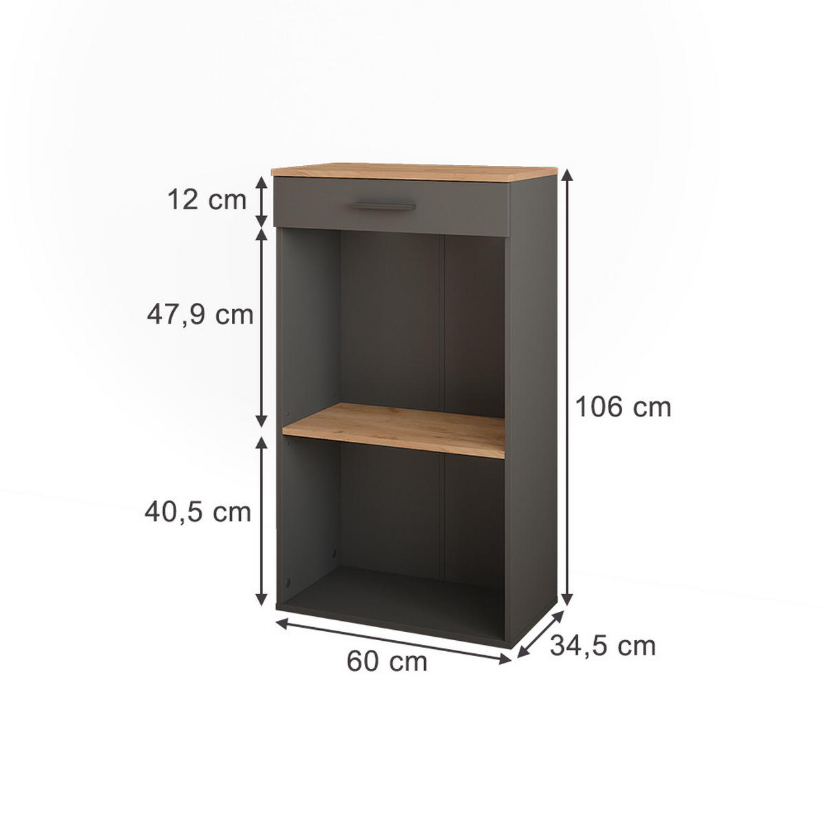 WEINREGAL Repose Goldkraft Eiche/Anthrazit 60 x 106 cm - Honigeiche/Anthrazit, Holzwerkstoff (60/106/34.5cm) - Vicco