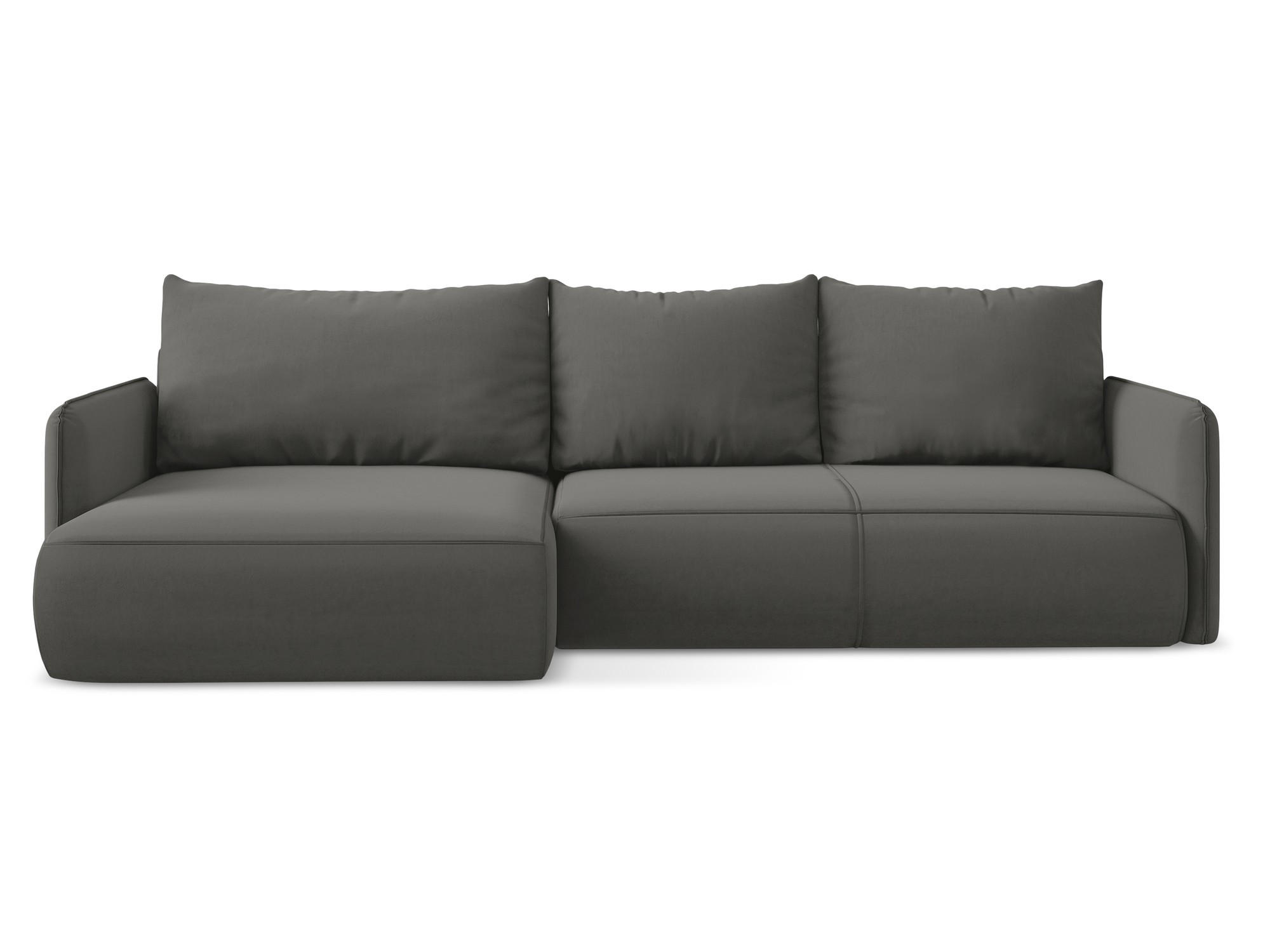 ECKSOFA mit Schlaffunktion Samt Stoff Grau - Dunkelgrau/Schwarz, Kunststoff/Textil (148/240cm) - Makamii