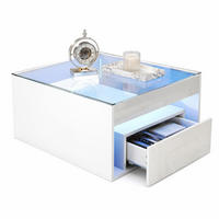 COUCHTISCH mit Glasplatte & LED-Beleuchtung, Weiß, 70/70/35 cm / MDF + Glas - Weiß, Glas/Holzwerkstoff (70/70/35cm) - EVRYAE