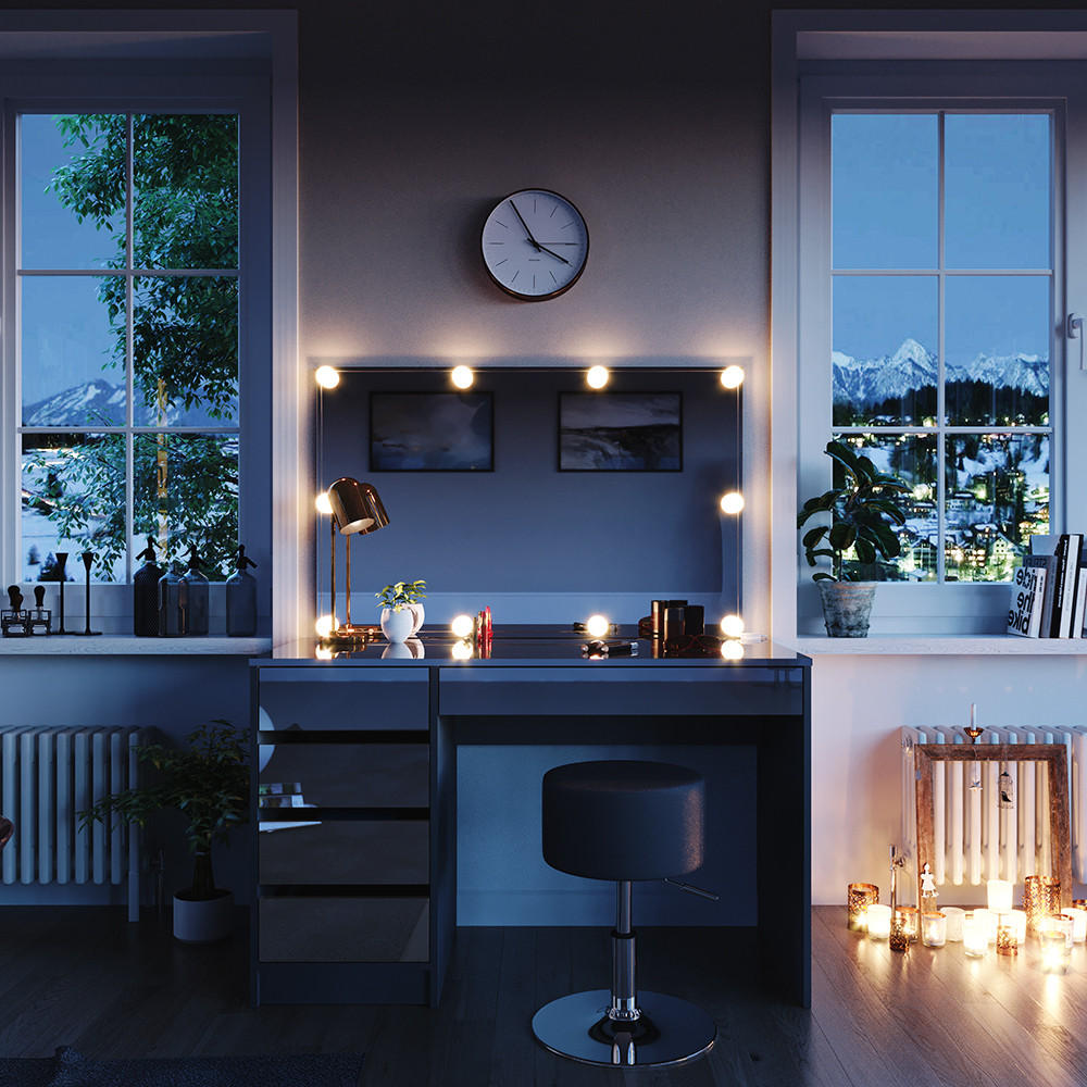 SCHMINKTISCH Sherry Anthrazit 120 cm mit LED Beleuchtung und Hocker - Anthrazit, Holzwerkstoff (120/75/55cm) - Vicco