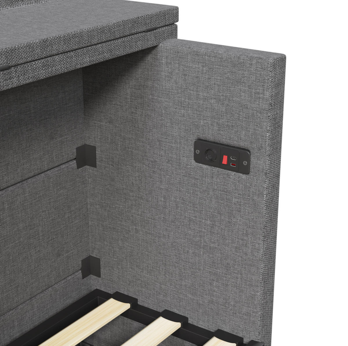 BETT 140/200 cm Grau aus Leinen und MDF mit USB- und Typ-C-Anschlüssen - Grau, Textil (140/200cm) - OKMYHOME