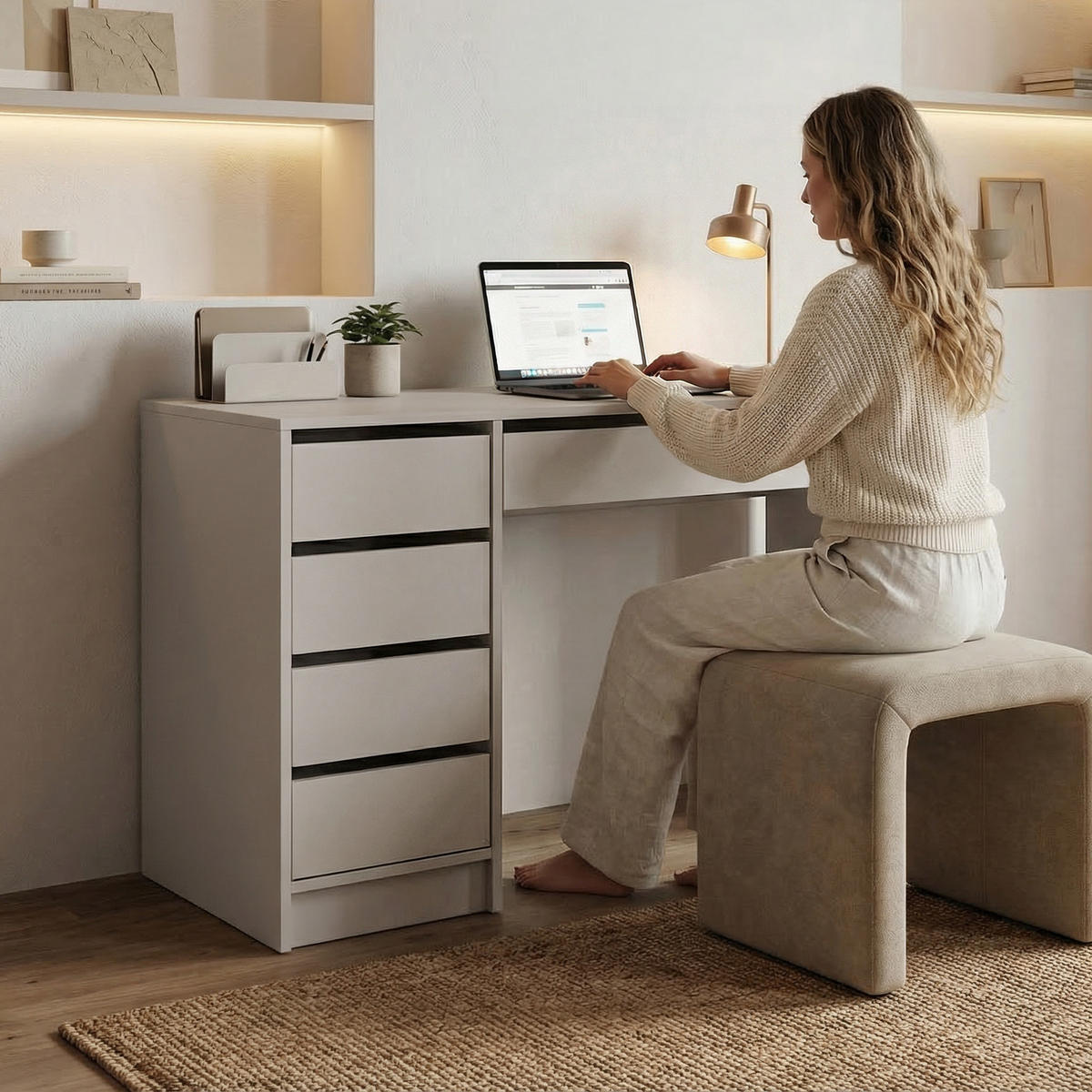 SCHREIBTISCH Malta mit 5 Schubladen, grifflos, Kaschmir - Kaschmir, Holzwerkstoff (57/120/75.5cm) - Beautysofa