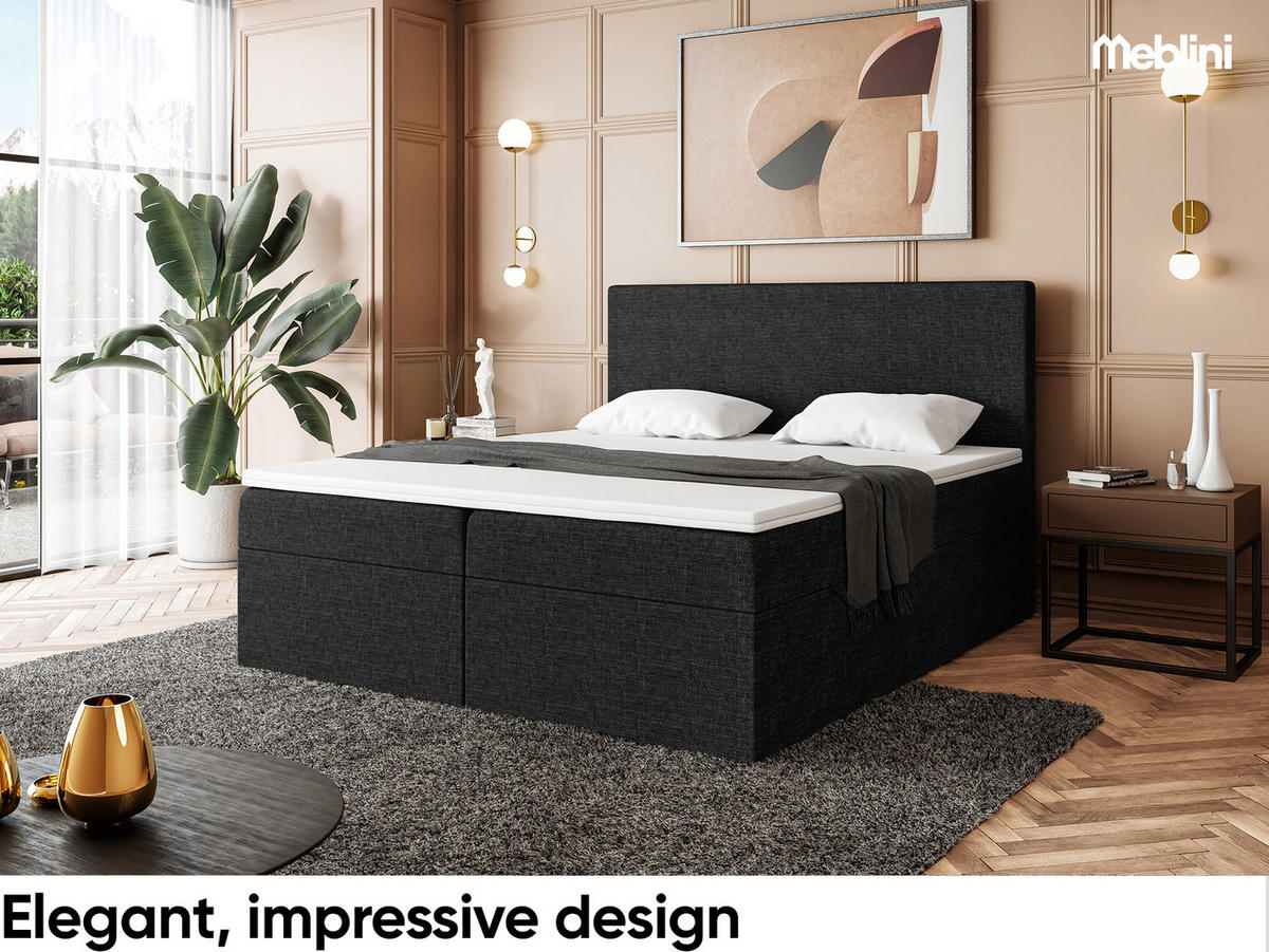 BOXBETT ZLATAN 160x200 cm in Schwarz Webstoff - Schwarz, Holz/Holzwerkstoff (160/200cm) - Meblini