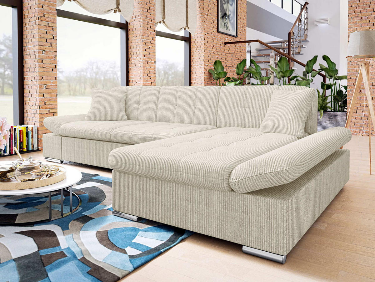 ECKSOFA Malwi Cord, Seite: Rechts - Creme, Holz/Textil (278/161cm) - MIRJAN24