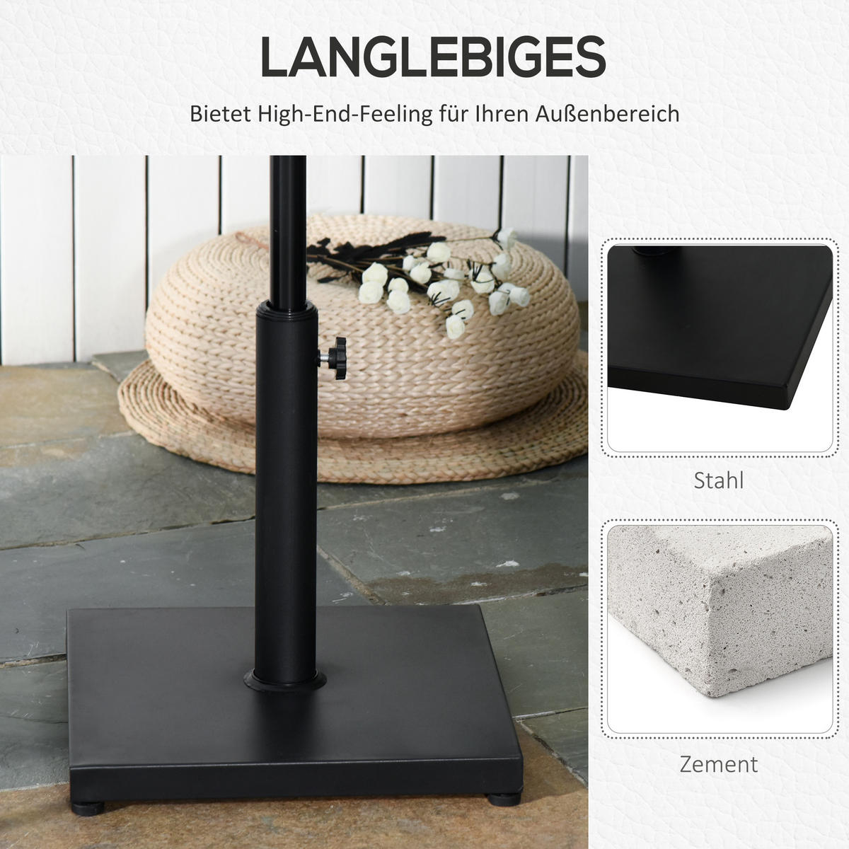 SONNENSCHIRMSTÄNDER 13 kg Ständer Schirm Ø35/38/48 mm Metall + Zement Schwarz 40 x 40 x 43 cm - Schwarz, Kunststoff (40/40cm) - Outsunny