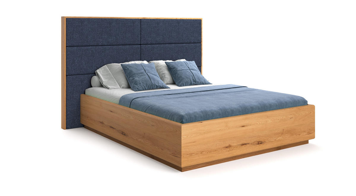 MASSIVHOLZBETT Dome aus Eiche mit Bettkasten 180x220 cm, Storm 77 (Blau) - Blau/Eichefarben, Holz (180/220cm) - Danzz