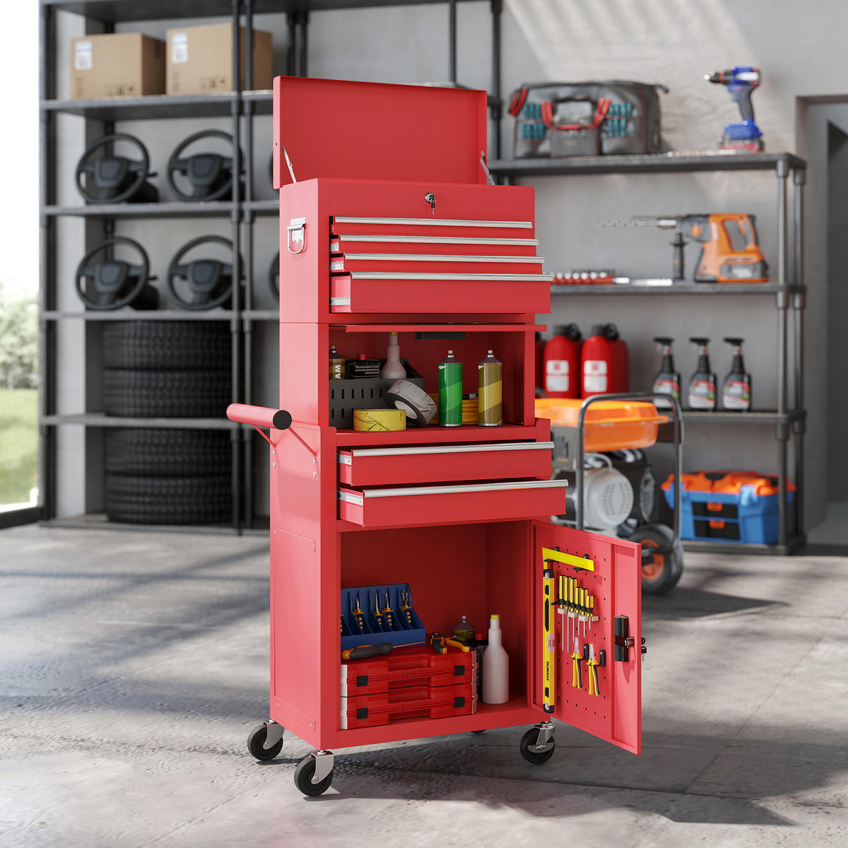 WERKSTATTWAGEN Stahl Rot - Rot, Metall (33.5/131/60.5cm) - HOMCOM