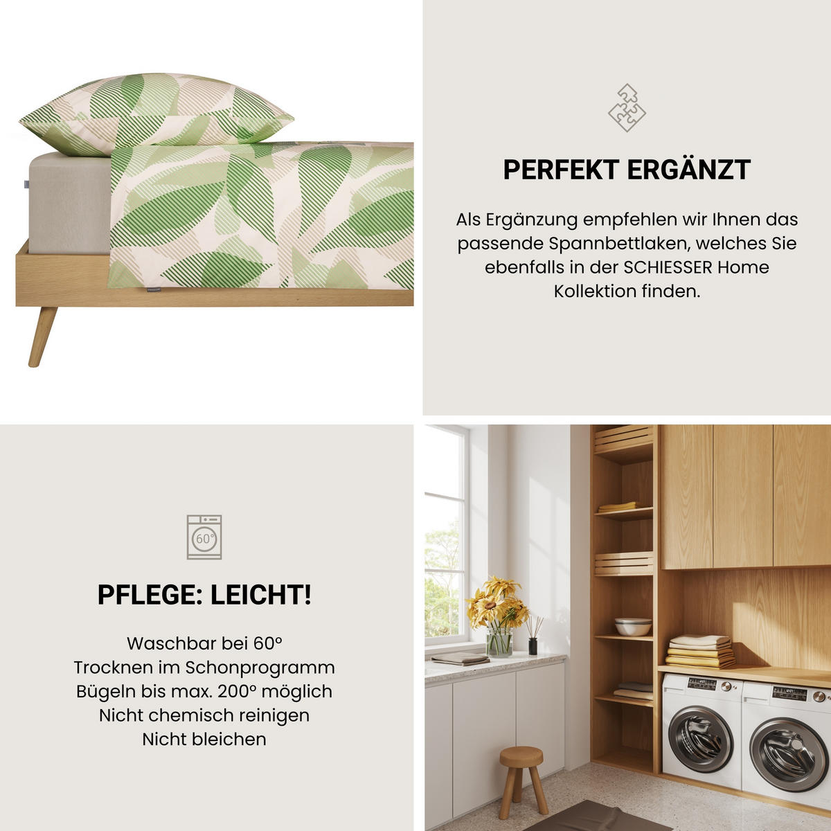 BETTWÄSCHESET Lea - Renforcé - 2-teilig - 155 x 220 cm - Grün - Grün, Textil (155/220cm) - SCHIESSER