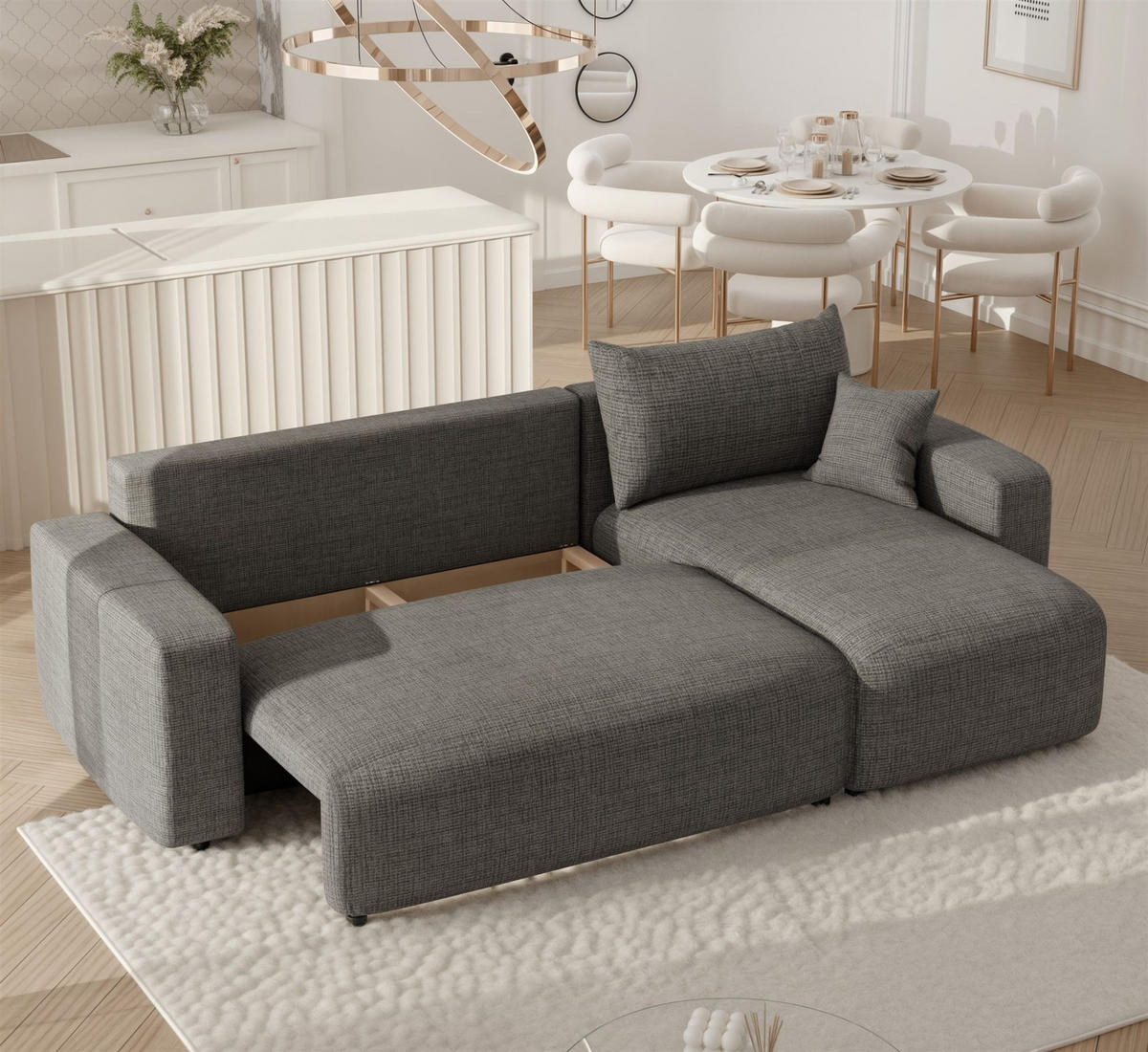 ECKSOFA Luna Mit Schlaffunktion - Grau, Holzwerkstoff/Textil (145/248cm) - Fun Möbel