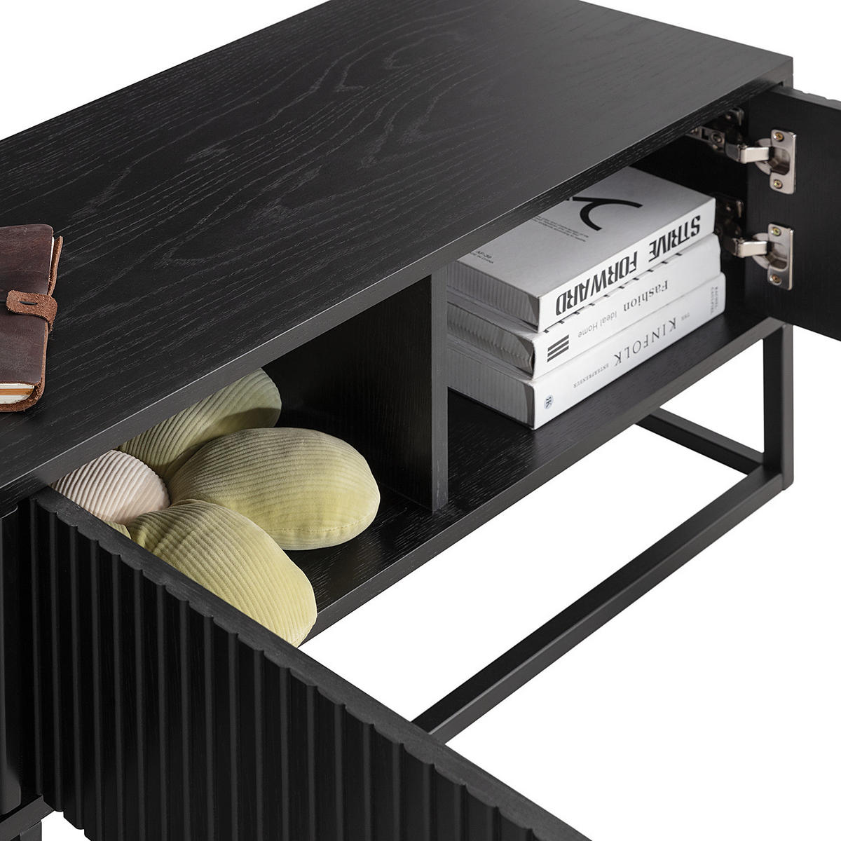 TV-LOWBOARD - Echtholzfurnier / Metall - Eichefarben, Holzwerkstoff/Metall (180/45/40cm) - home24