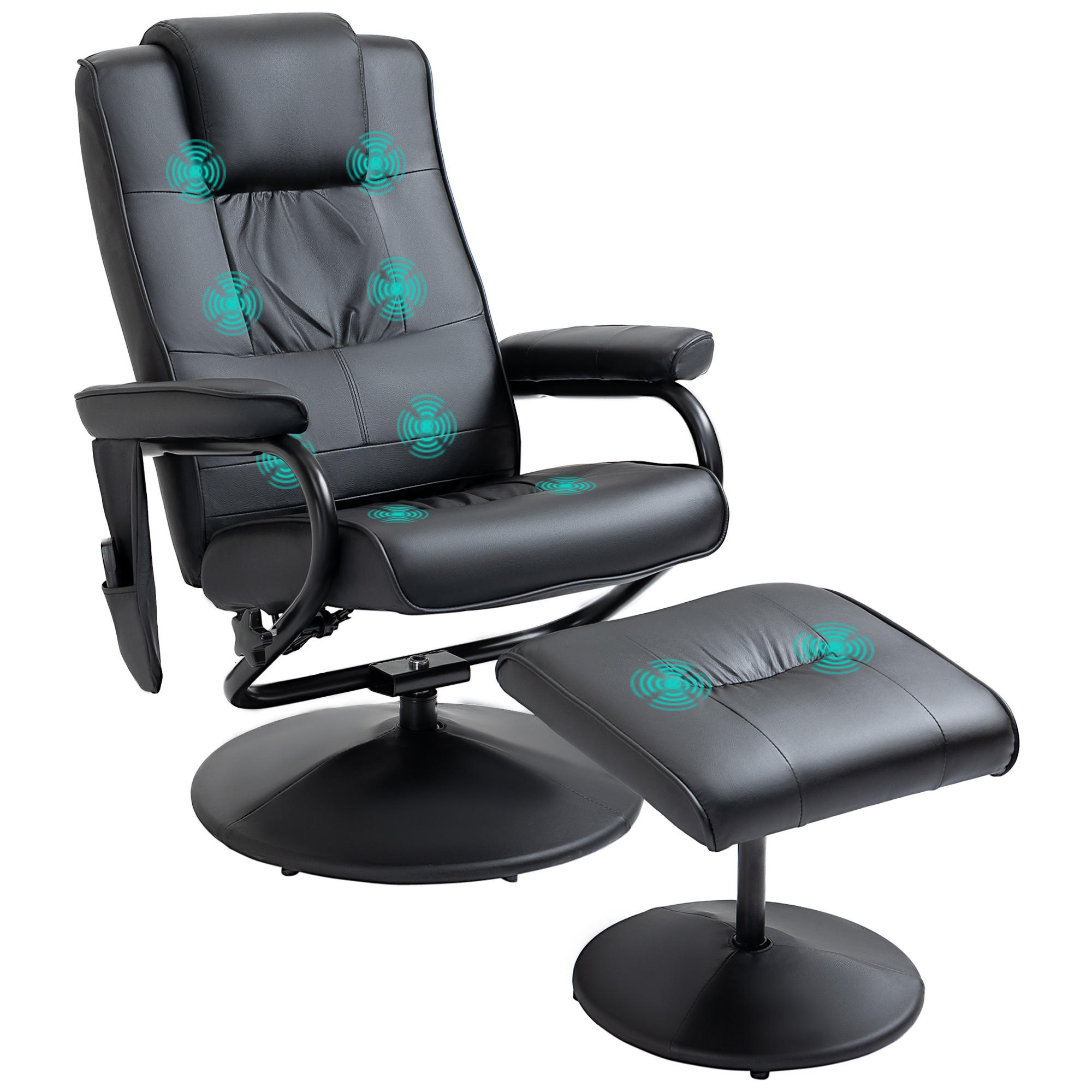 MASSAGESESSEL mit Hocker, Relaxsessel mit Liegefunktion, Massagefunktion Schwarz - Schwarz, Leder/Kunststoff (84/95/77cm) - HOMCOM