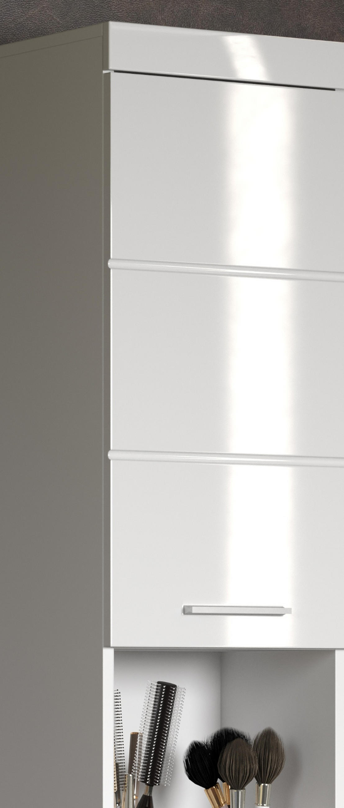 HOCHSCHRANK weiß Hochglanz 37 x 190 cm, Badschrank 2-türig - Weiß, Holzwerkstoff/Kunststoff (37/190/31cm) - Top.Furn