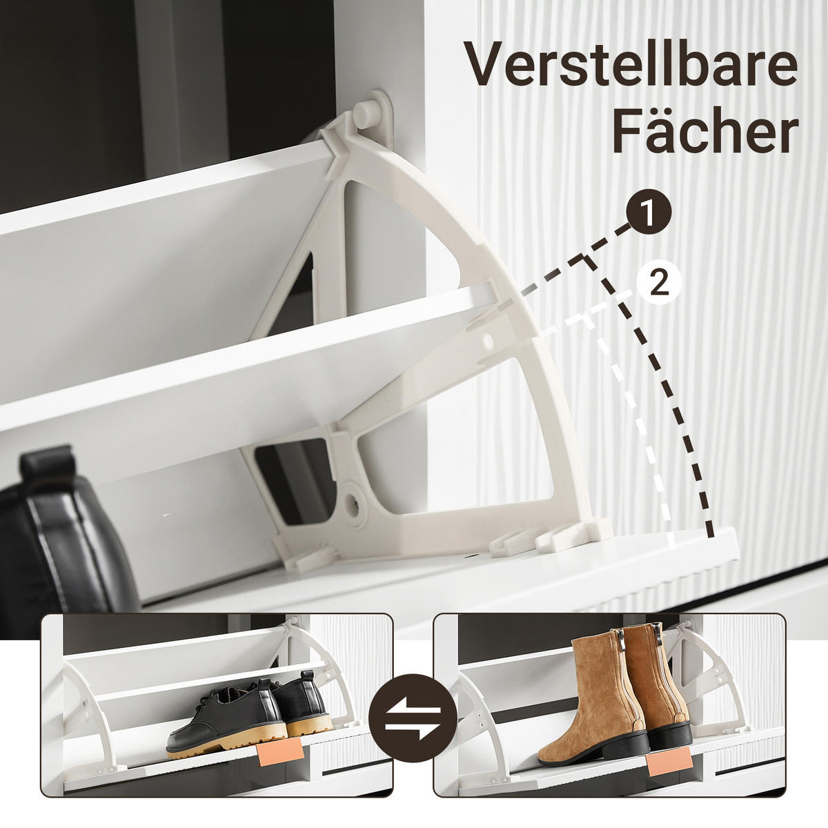 SCHUHSCHRANK Weiß, Schuhkipper mit 4 Klappen, 104x82x23cm - Weiß, Holzwerkstoff/Metall (104/82/23cm) - SoBuy