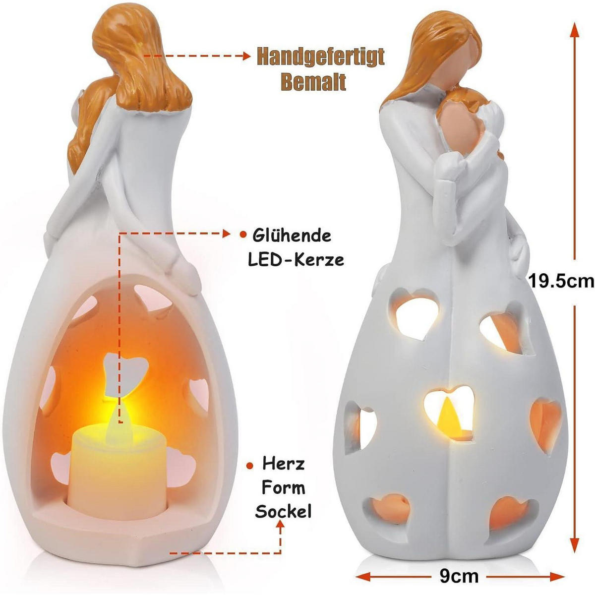 KERZENHALTER Mutter & Tochter mit LED Kerze 21 cm - Weiß, Kunststoff (12/21/12cm)