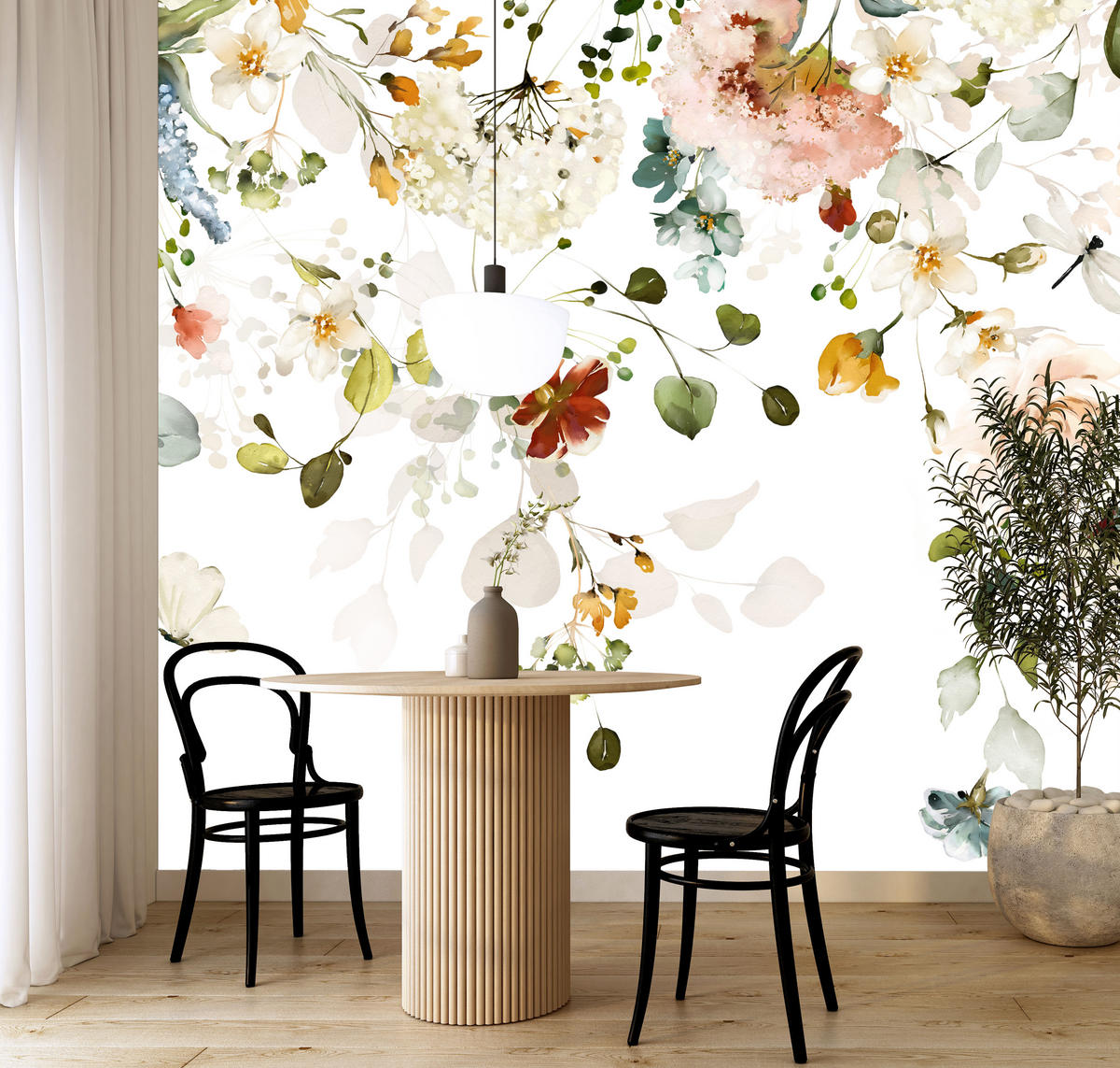 FOTOTAPETE für Schlafzimmer Bunte Zarte Blumen Blätter Pastell 150x105 - Ecru/Beige, Papier (150/105cm) - Muralo