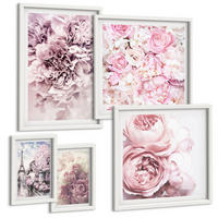 BILDER SET 5er Set - 50x50 cm & 20x30 cm & 40x60 cm Weißer Rahmen - Rosa Blumen, romantische Landschaft - Weiß, Kunststoff (40/60cm) - TULUP