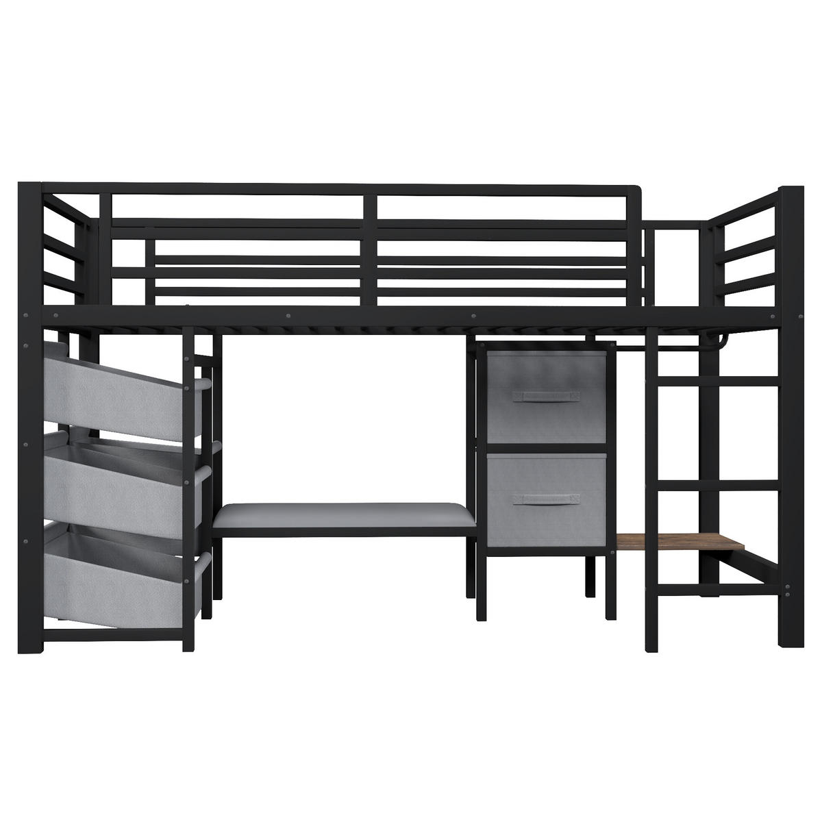 HALBHOHES BETT 90x200cm Schwarz Metall LED-Licht Sitzkissen - Schwarz, Metall (90/200cm) - FLIEKS