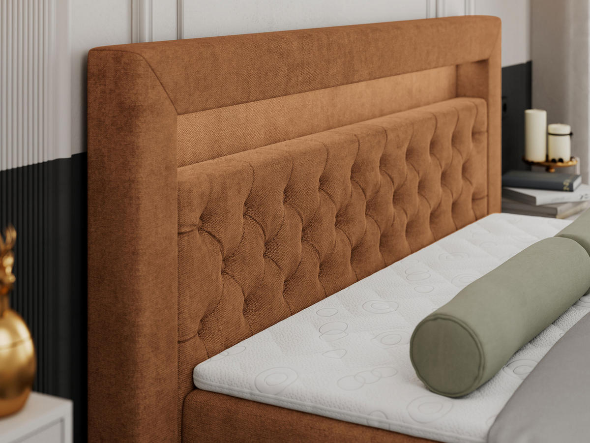BOXBETT GOLD-9 LED 140/200 Orange Struktur - H4 - Orange, Holz/Textil (140/200cm) - MKS
