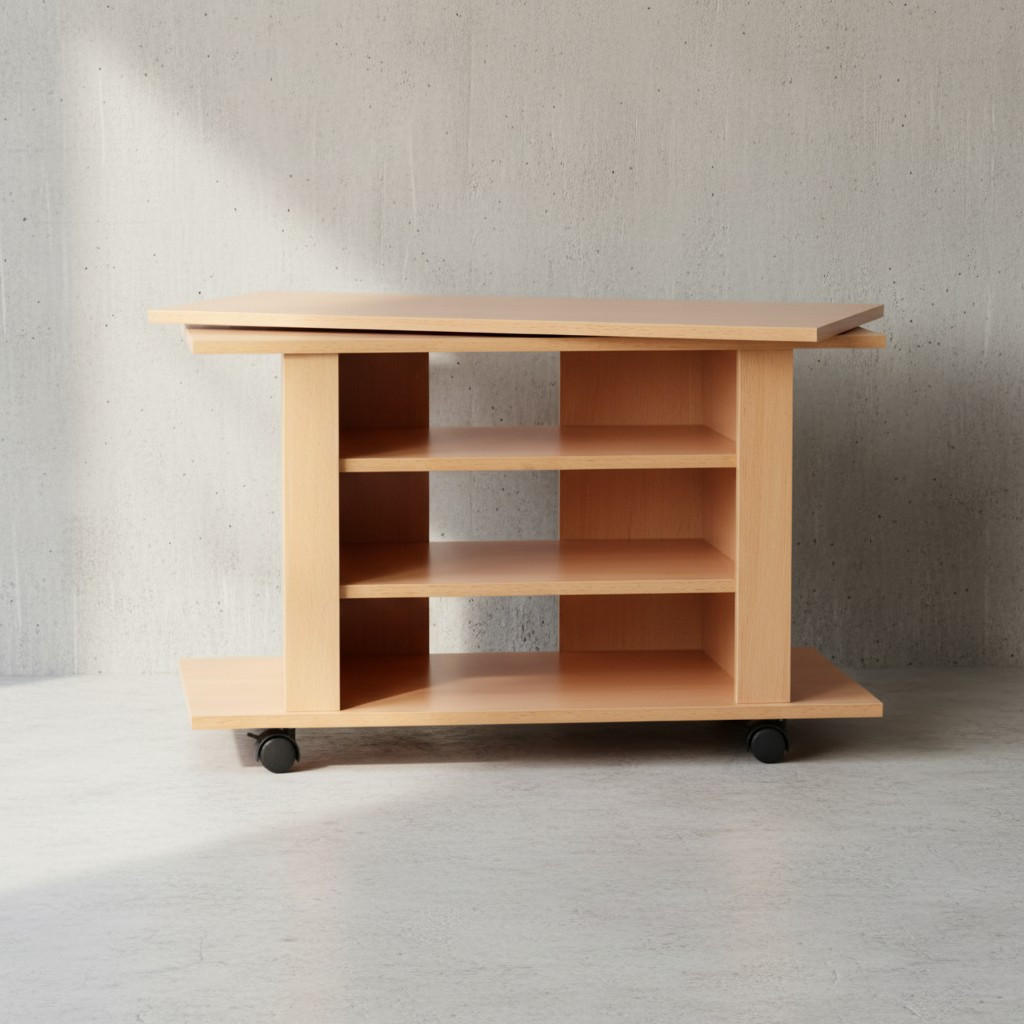 TV Board – Buchenholz drehbar rollbar 3 Ebenen - Schwarz/Braun, Holz/Kunststoff (38/75/51cm) - KADIMA DESIGN