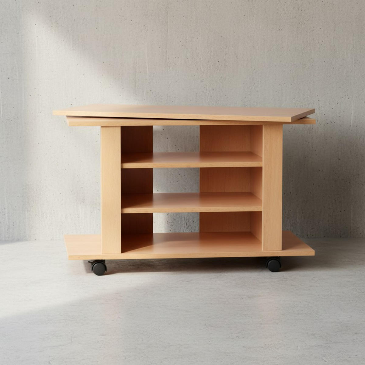 TV Board – Buchenholz drehbar rollbar 3 Ebenen - Schwarz/Braun, Holz/Kunststoff (38/75/51cm) - KADIMA DESIGN