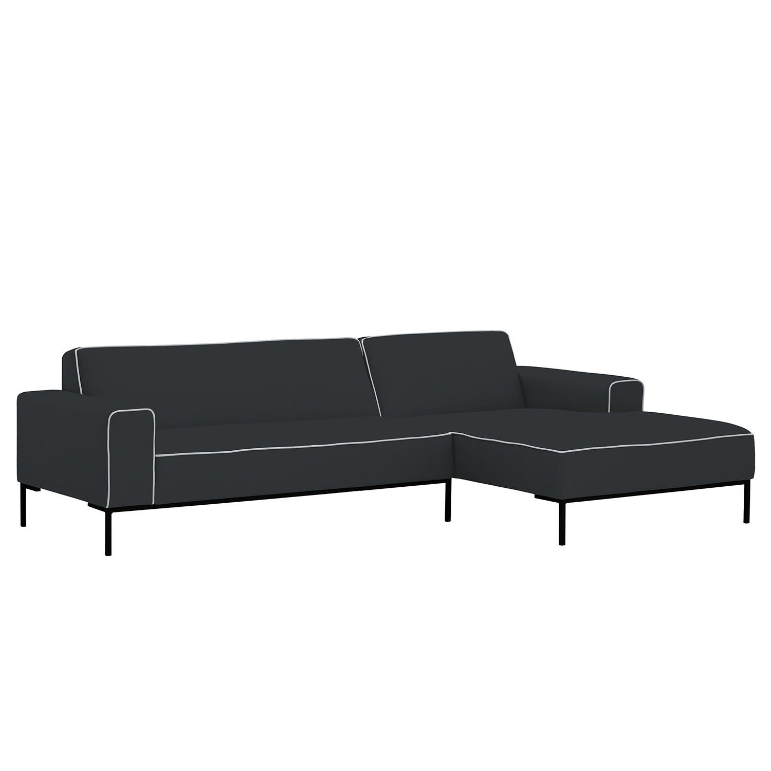 ECKSOFA mit Longchair - Webstoff - Anthrazit/Schwarz, Textil (264/168cm) - home24