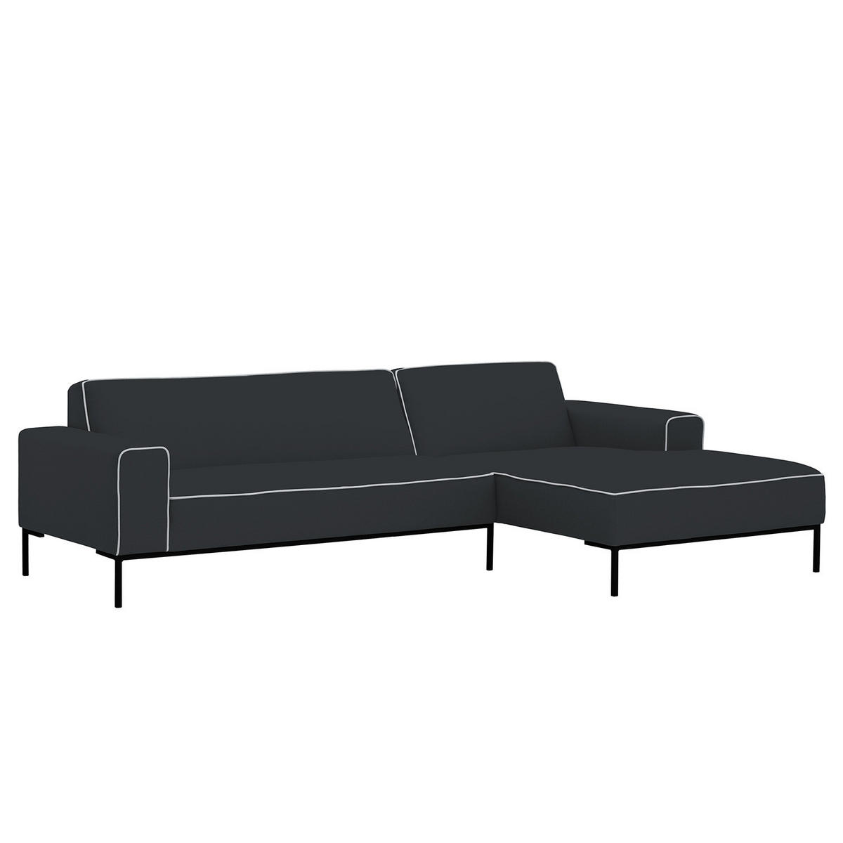 ECKSOFA mit Longchair - Webstoff - Anthrazit/Schwarz, Textil (264/168cm) - home24