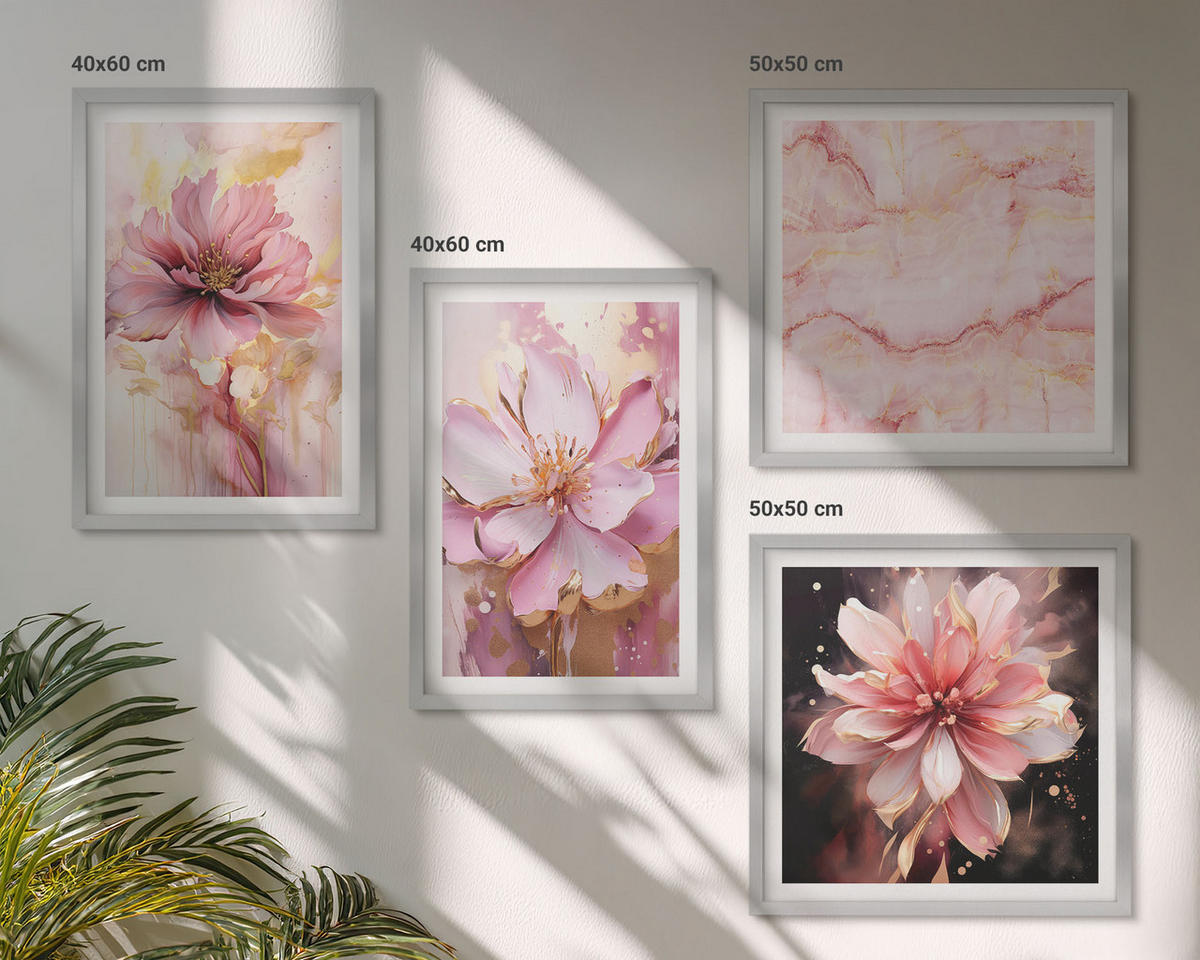 BILDER SET 4er Set - 50x50 cm & 40x60 cm Silberner Rahmen - Blumenarrangements aus weißen Rosen - Silberfarben, Kunststoff (50/50cm) - TULUP