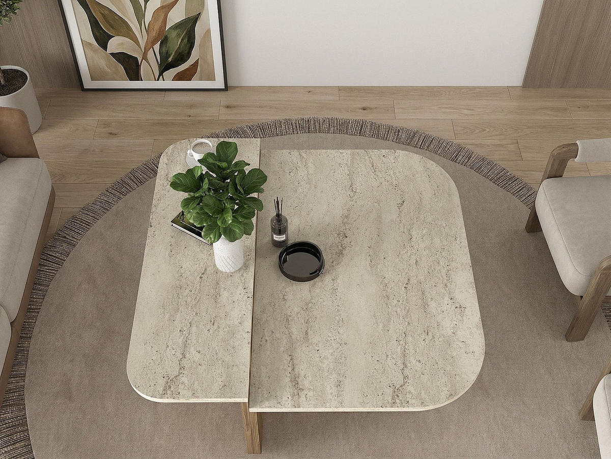 COUCHTISCH - 90 cm x 89 cm - holz - naturfarben dunkel, beige Maralia - Beige/Naturfarben, Holz (89/90/33.2cm) - Vente-Unique
