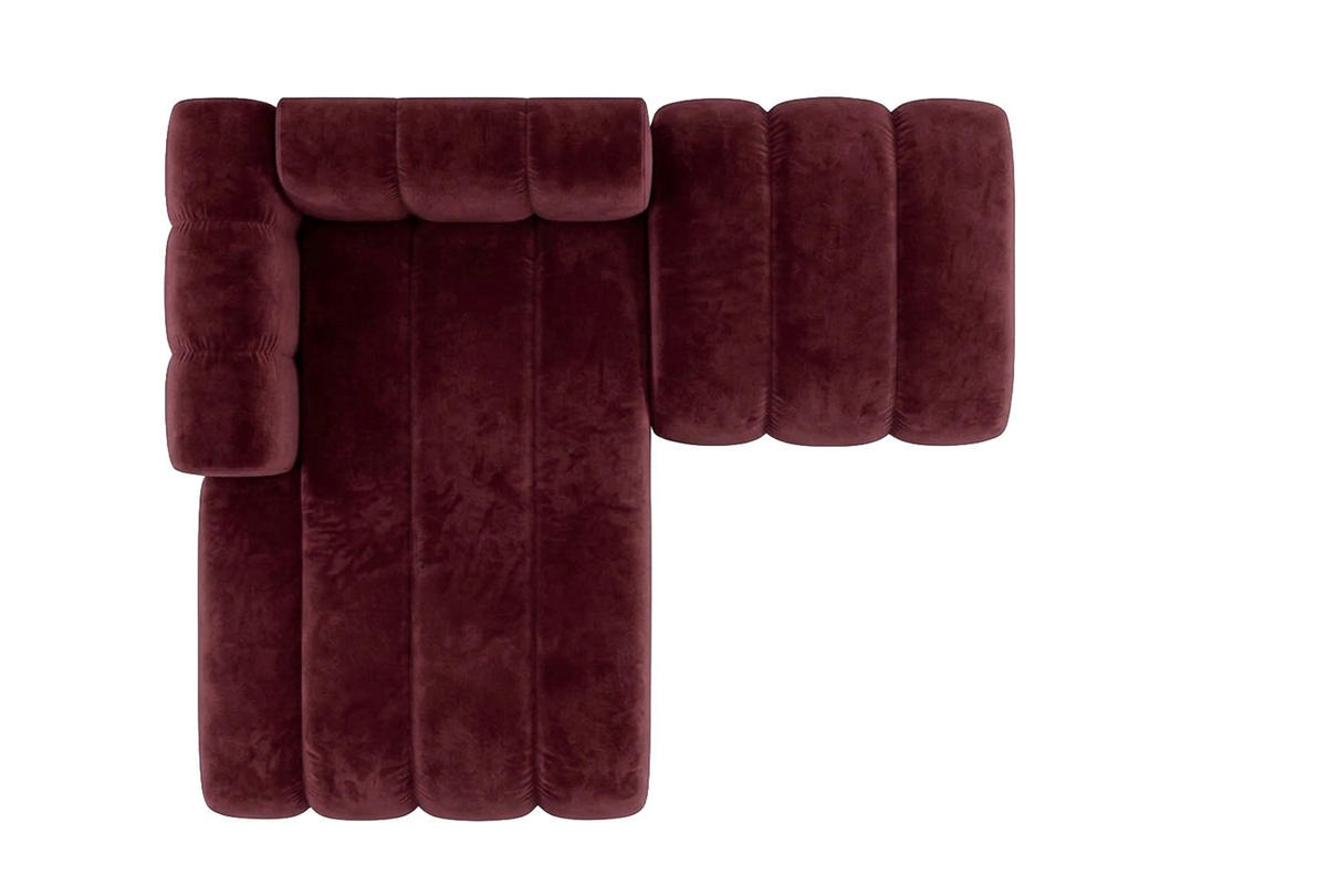 CHAISELONGUE Modulare Mit Hocker, Velvet-Stoff Riviera, Rotwein, Links, GRAND - Dunkelrot, Holz (204/179cm) - Kaiser Möbel