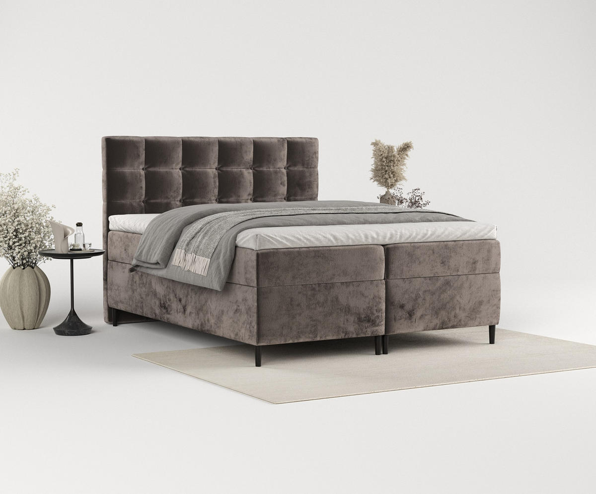 BOXBETT Urbaneo Braun 140/200 cm mit Taschenmatratze und Topper - Schwarz/Braun, Holz/Holzwerkstoff (140/200cm) - Maison de Reve