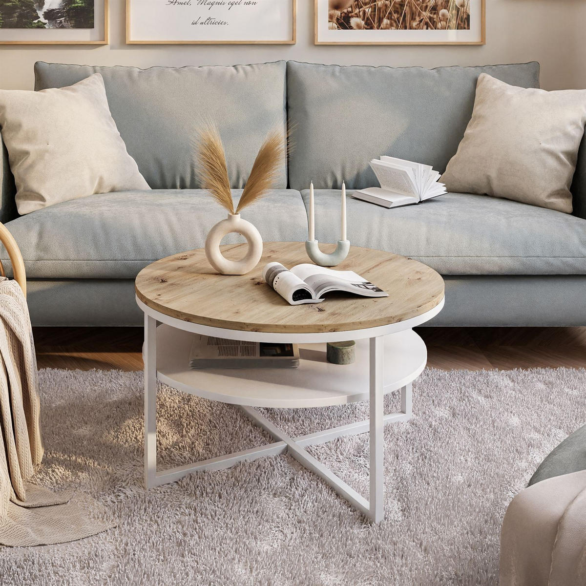 COUCHTISCH CIRI-X mit Regal Eichenholz Artisan - Weiß/Eiche Artisan, Holzwerkstoff (70/70/45.6cm) - Lookway