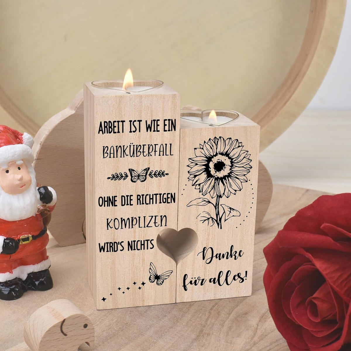 KERZENSTÄNDER Holz mit Spruch "Danke für alles" 10 x 4,5 x 12 cm - Braun, Holz (4.5/12/10cm)