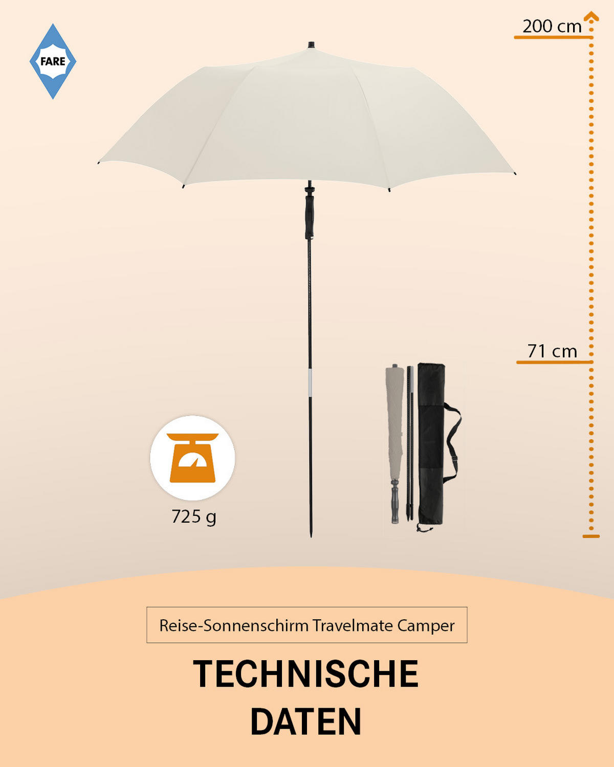 SONNENSCHIRM 147/147/71 cm - Creme, Kunststoff (147/147cm) - FARE