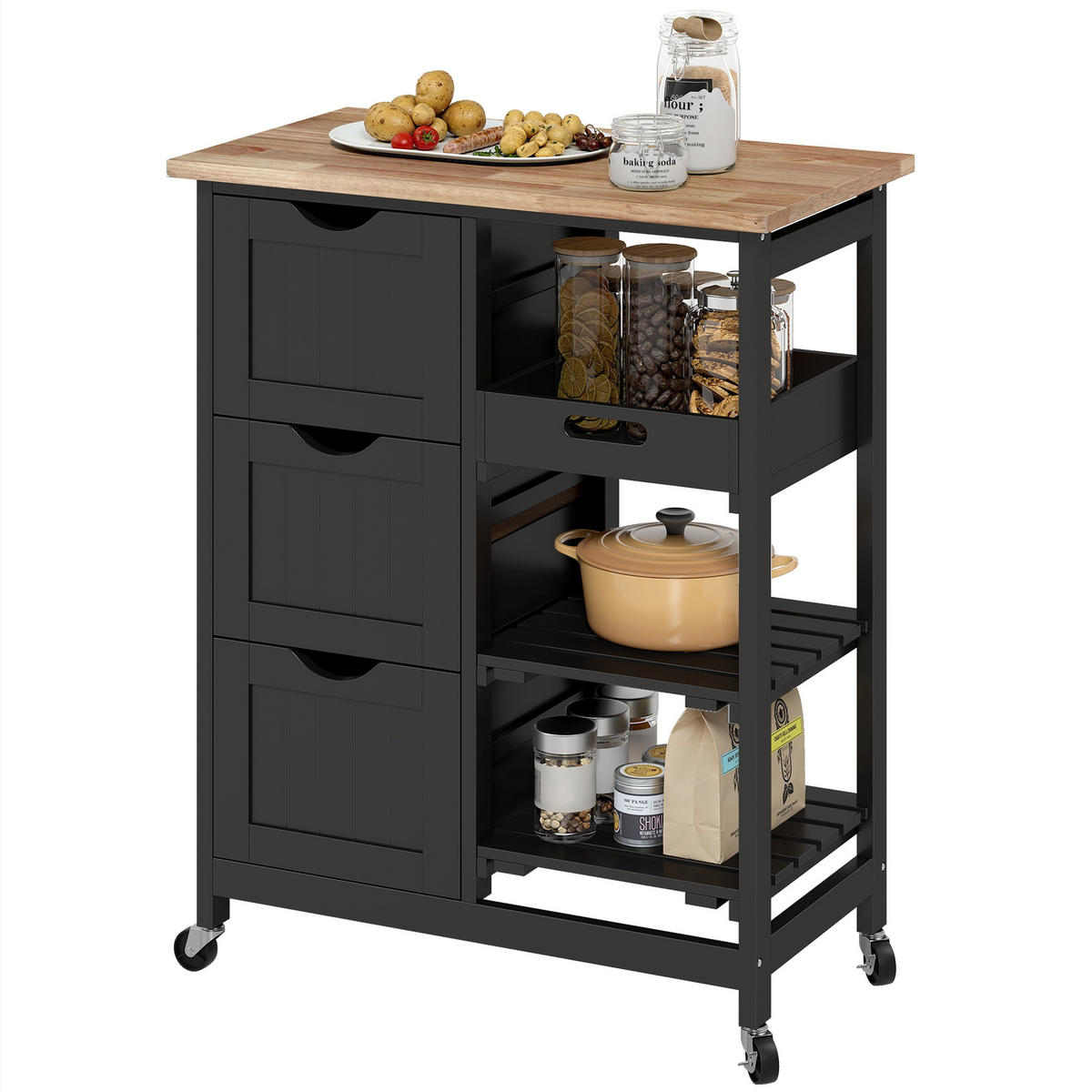KÜCHENWAGEN, Beistellwagen 67 x 37 x 85,5 cm mit 3 Schubladen, Schwarz - Multicolor, Metall (67/85.5/37cm) - FORIOUS