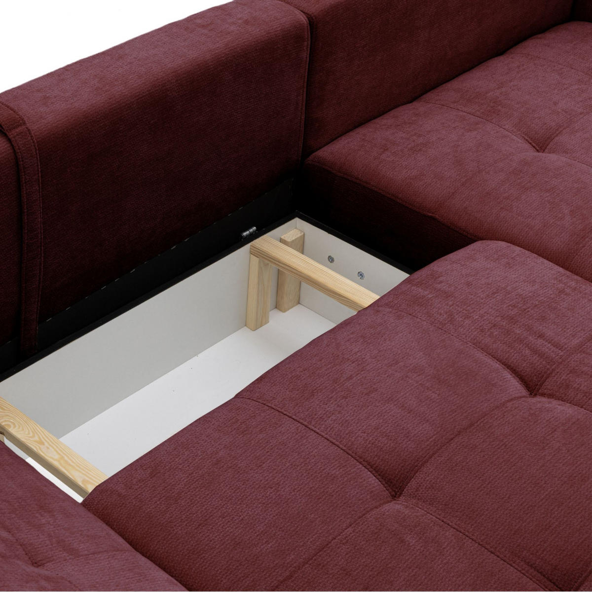 ECKSOFA NICE L Rechts mit Schlaffunktion 137x204 Chenille Rotwein - Schwarz/Dunkelrot, Holz/Textil (165/260cm) - Muffo