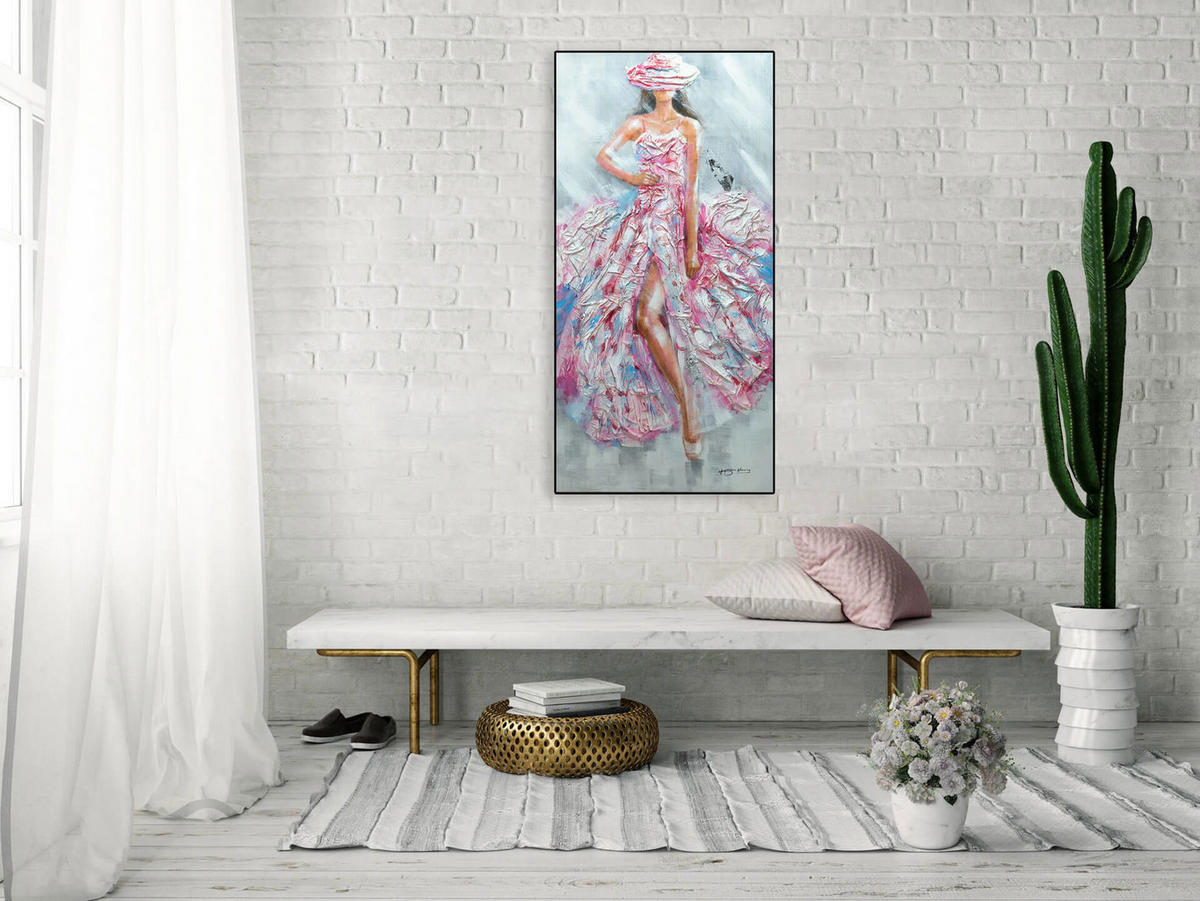ACRYLBILD HANDGEMALT 60/120 cm - Pink/Weiß, Holz/Textil (60/120cm) - KUNSTLOFT