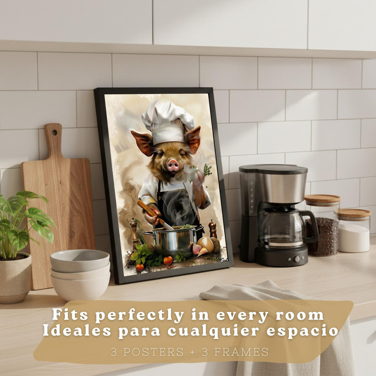 PLAKAT Sada 3 Malá prasátka A4 Černý rám - černá, papír (29.7/1/21cm) - Nacnic