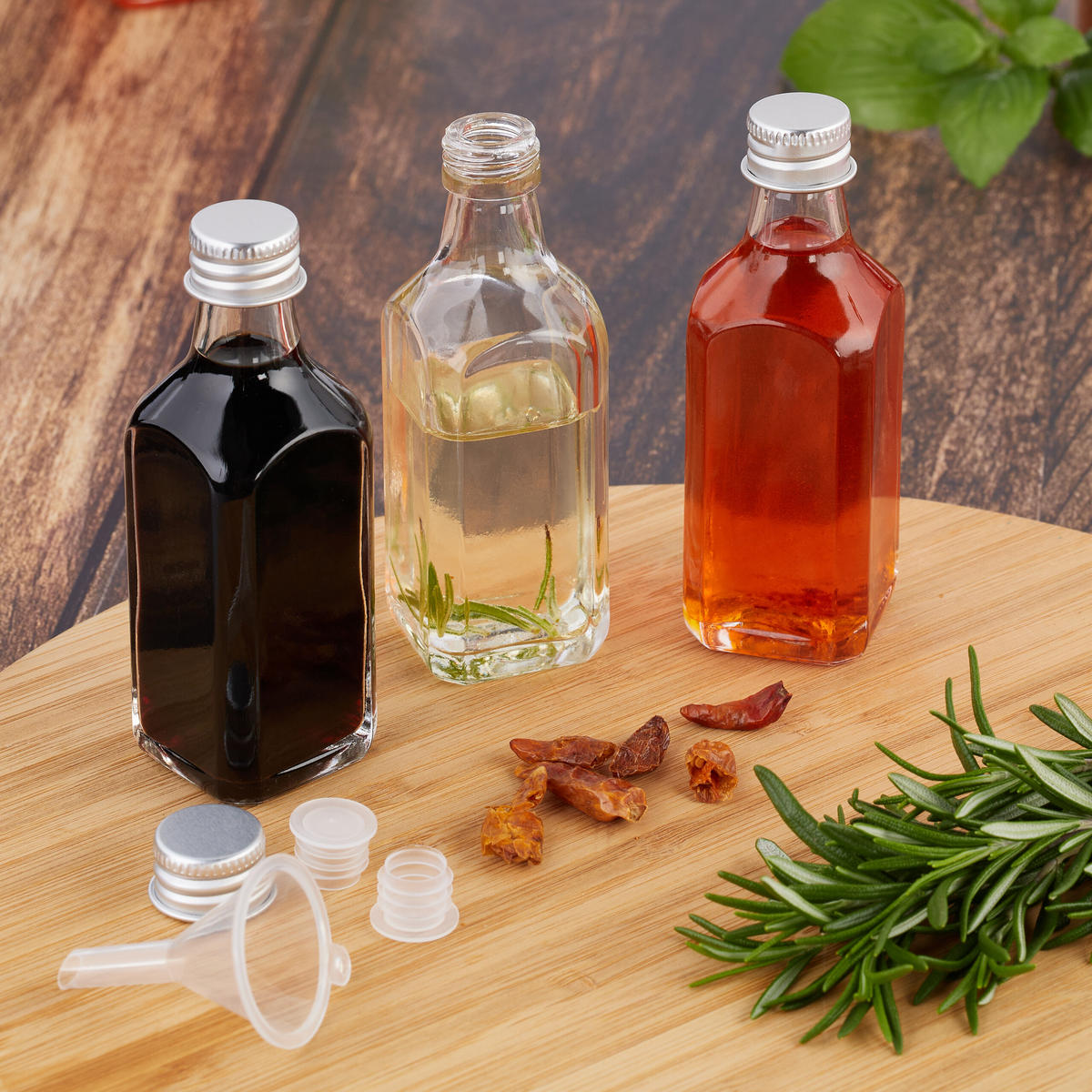 FLASCHEN Set - Transparent, Glas/Kunststoff (3.5/10/3.5cm) - Relaxdays