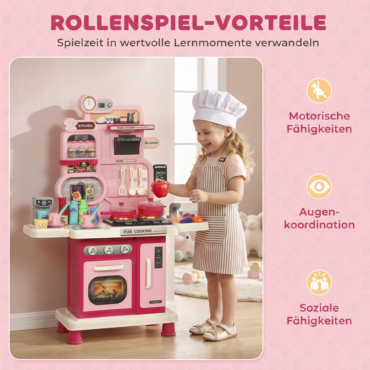 KINDERKÜCHE Kunststoff Rosa - Rosa, Kunststoff (25/67cm) - AIYAPLAY