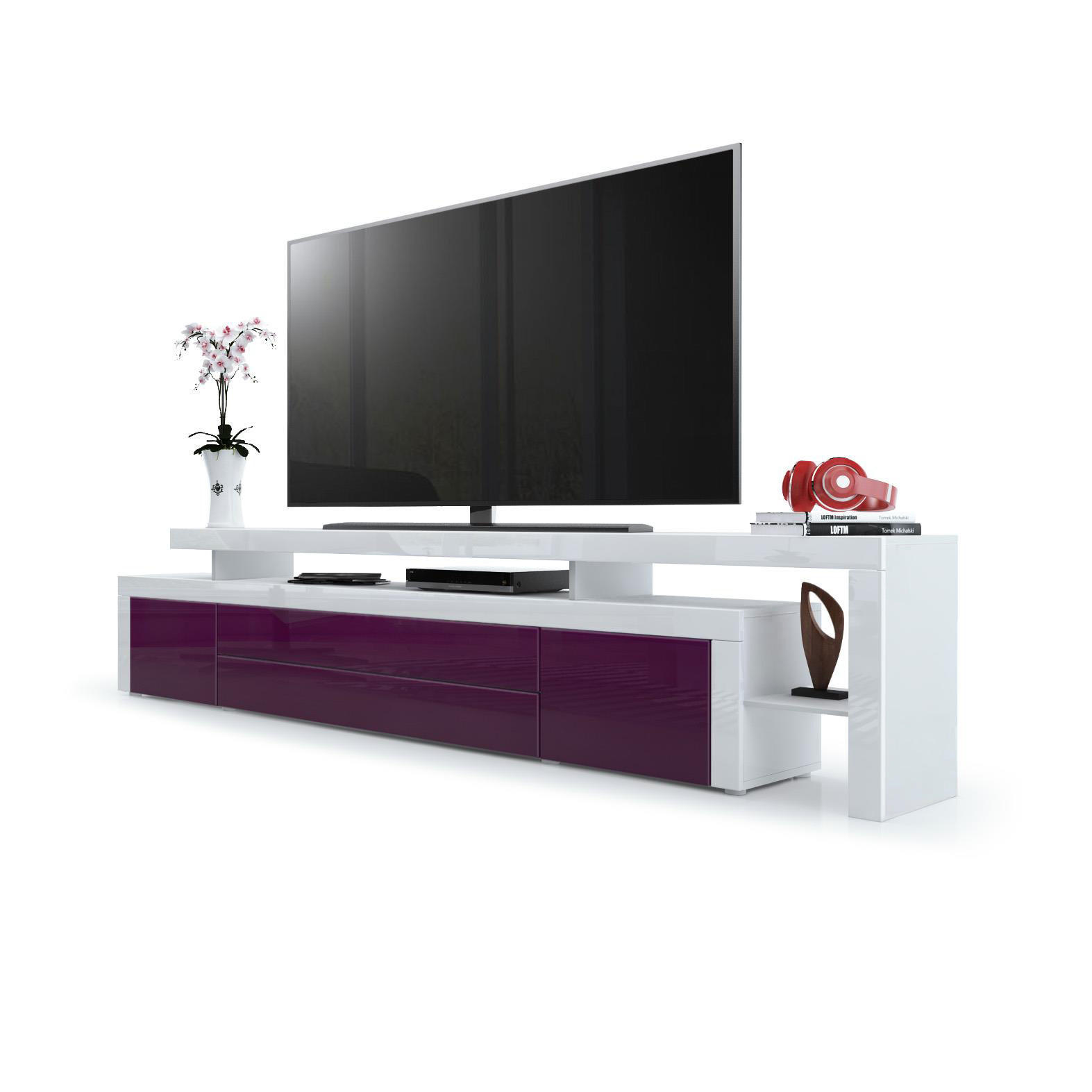 LOWBOARD Leon Brombeer Hochglanz / Weiß Hochglanz - Brombeere, Holzwerkstoff (227/52/35cm) - Vladon