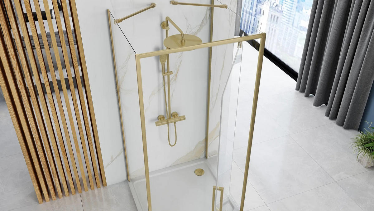 ECKDUSCHE Rea Rapid Swing Brush Gold 90x100 - Goldfarben, Glas (90/100/195cm) - REA