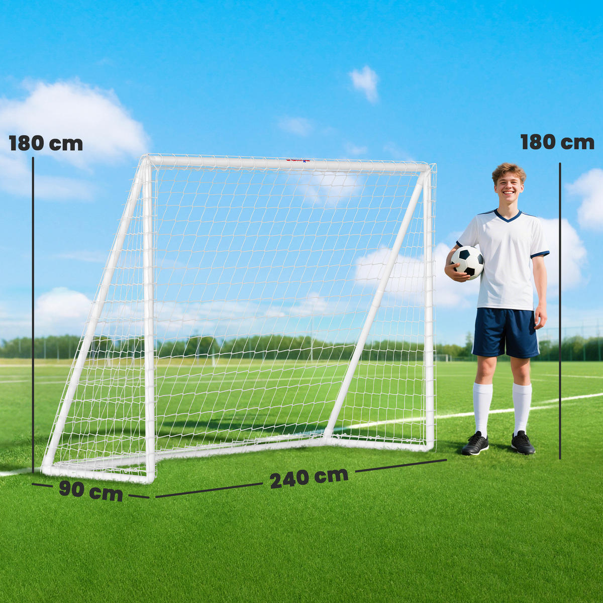 FUSSBALLTOR für Jugendliche & Erwachsene 240 x 90 x 180 cm wetterfest - Weiß, Kunststoff (90/240cm) - SPORTNOW