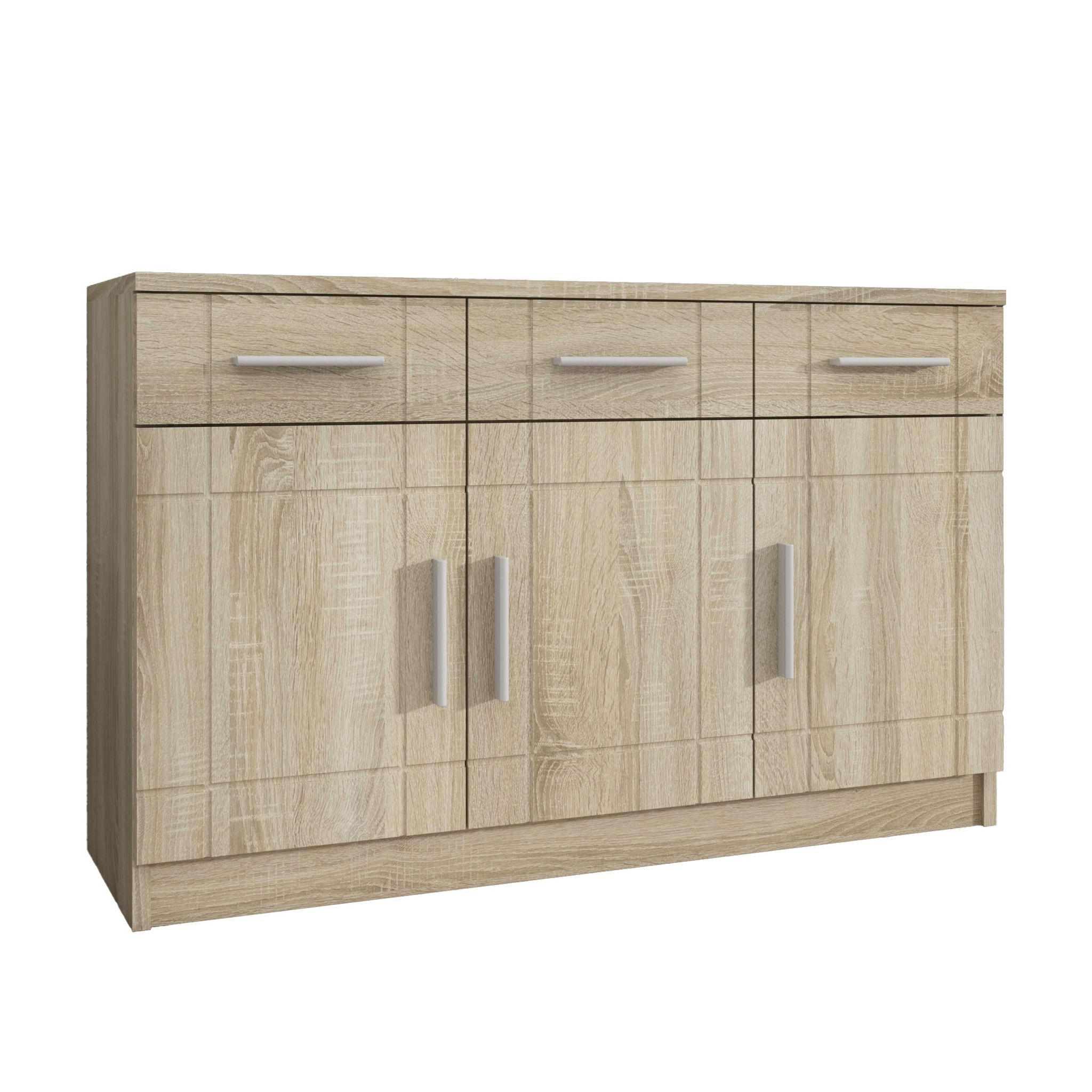KOMMODE PERUGIA 103/70/37 cm mit 3 Schubladen 3 Türen Sonoma Eiche - Sonoma Eiche, Holzwerkstoff (103/70/37cm) - MASSENO