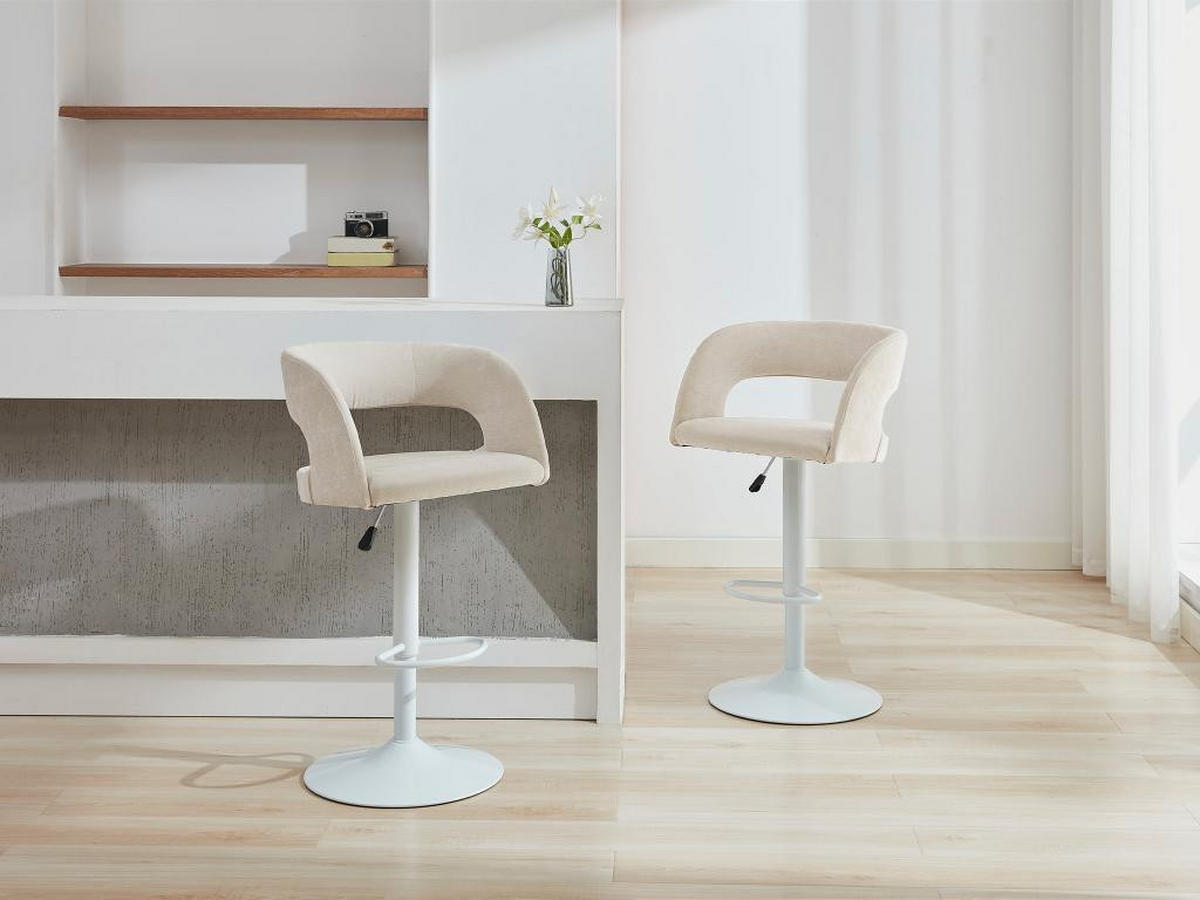 BARHOCKER 2er-Set höhenverstellbar - Stoff & weißes Metall - Cremefarben - LAJUNIA - Creme, Textil (52.5/108.5/53cm) - Vente-Unique