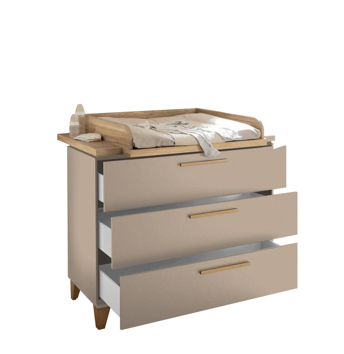BABYZIMMER Hilda 5 teilig in Kaschmir und Mauvella Oak - Kinderzimmer Komplett Set - Beige, Holzwerkstoff (80/200/120cm)