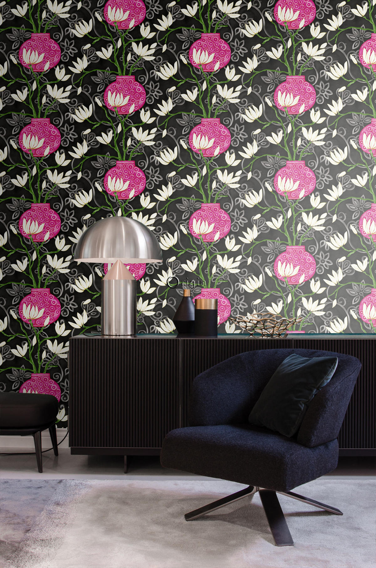 TAPETE Magnolie 53 cm x 10.05 m - Schwarz, Papier (53/1000cm) - Origin Wallcoverings