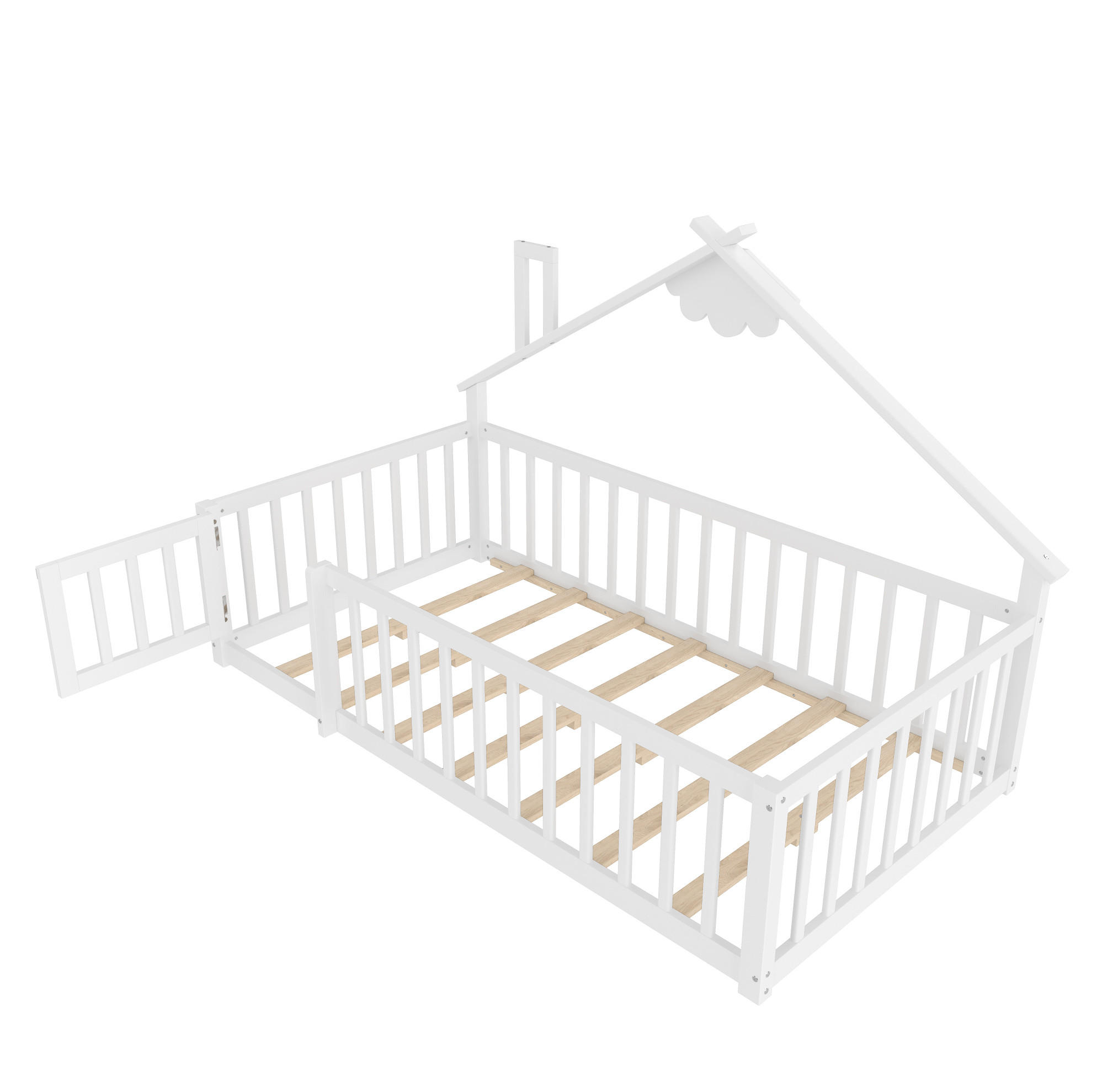 POLSTERBETT 90/190 cm Weiß aus Kiefernholz und MDF mit Hausform - Weiß, Holz (90/190cm) - OKMYHOME