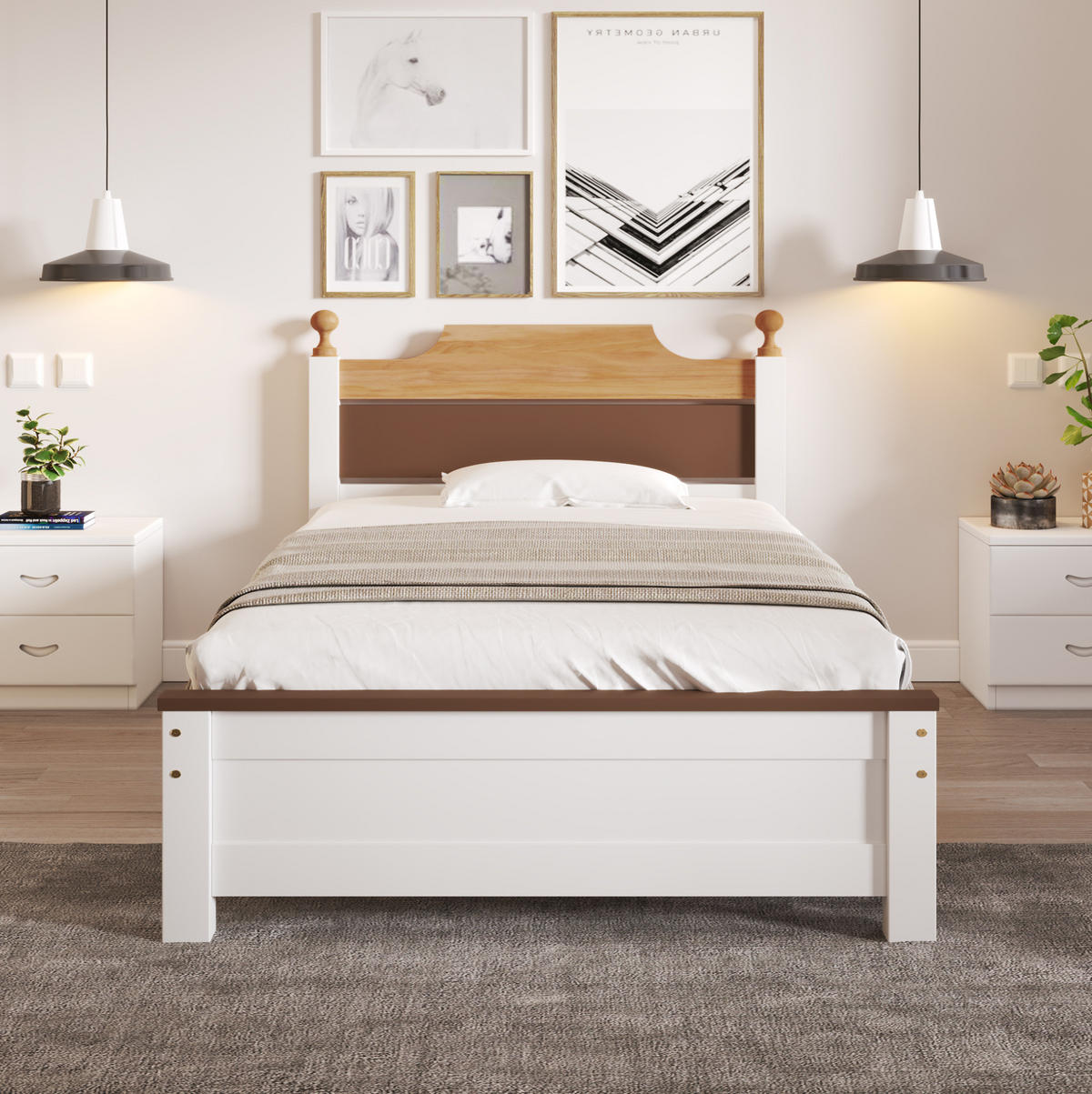 JEDNOLÔŽKOVÁ posteľ 90/200 cm biela z masívneho borovicového dreva a MDF so zdobeným čelom a stredovými nohami - biela, drevo (90/200cm) - OKWISH