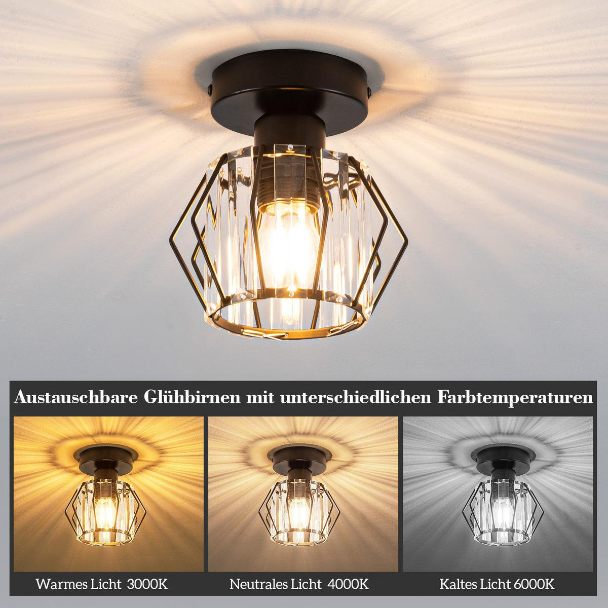 LED-DECKENLEUCHTE Tyrris 15/16/15 cm - Schwarz, Metall (16/15/15cm) - ZMH