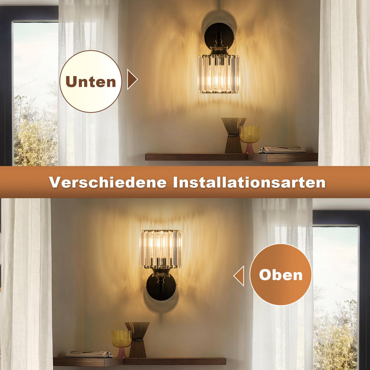 WANDLEUCHTE Irwen 13.6/13.6/23 cm - Schwarz, Glas/Metall (13.6/23/13.6cm) - ZMH